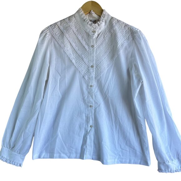 Rhoda Lee Tops - Vintage Rhoda Lee Womens Button Blouse Large White Ruffle Victorian Romantic
